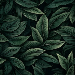 Seamless dark green leaves abstract textures pattern background