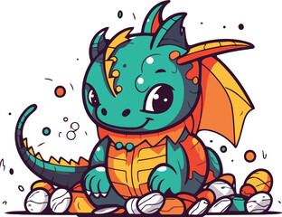 Obraz premium Cute little dragon. Vector illustration. Cartoon character. Isolated on white background.