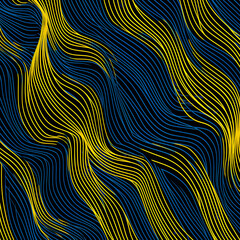 Seamless dark blue and yellow abstract stipe lines pattern background