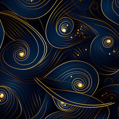 Seamless dark blue and gold abstract textures pattern background 
