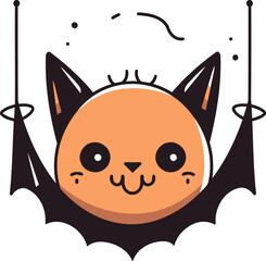 Cute kawaii bat. Vector illustration in flat style.