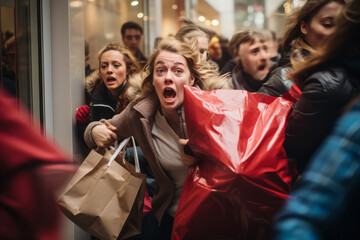 Shoppers rushing and fighting over discounted products on black friday