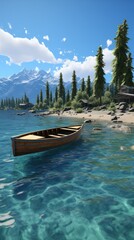 Obraz premium A serene scene of lake with drifting boat.UHD wallpaper