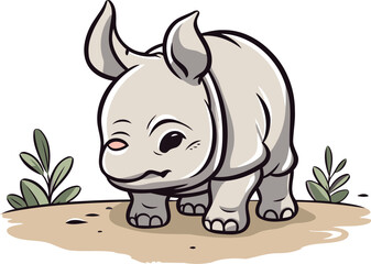 Cute rhinoceros. Vector illustration on white background.