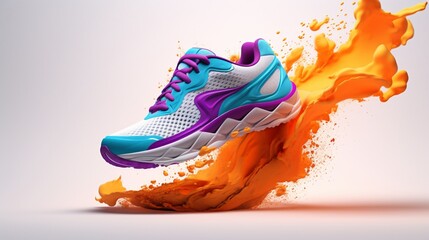 A dynamic image capturing a women's sneaker in motion, its lively colors and stylish form showcased against a clean, white backdrop. This sports shoe is a testament to both fashion and performance.