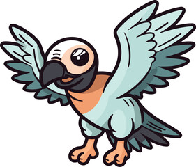 Cute Cartoon Pigeon with Wings. Vector Illustration.