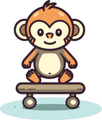 Fototapeta premium Cute monkey on skateboard. Vector illustration in cartoon style.