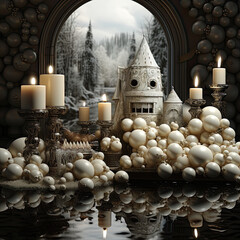 Ostentatious white Christmas decorations