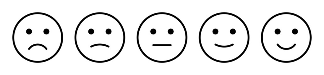 Feedback emoticons emojis. Smiley icon set , happy, neutral, sad, emoji, icon - Customer satisfaction rating scale with good and bad emotions. Vector illustration - obrazy, fototapety, plakaty