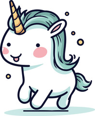 Naklejka premium Cute cartoon unicorn. Vector illustration. Isolated on white background.