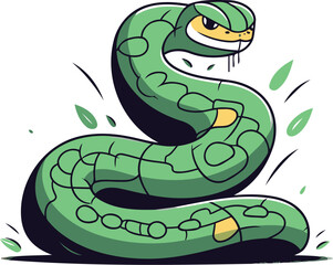 Green snake. Isolated on a white background. Vector illustration.