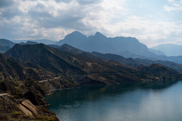 Irganai reservoir in Dagestan. Picturesque lake in the Caucasus mountains.