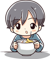 Illustration of a Kid Girl Eating a Bowl of Corn Flakes