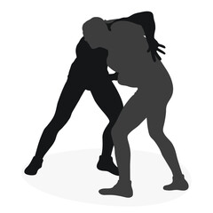 Silhouettes people fighting, MMA fighters. Greco Roman wrestling, fight, combating; struggle; grappling; duel, mixed martial art, sportsmanship