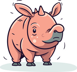 Naklejka premium Cute cartoon rhinoceros. Vector illustration isolated on white background.
