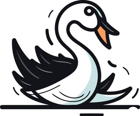 Obraz premium Swan swimming on white background. Vector illustration in flat style.