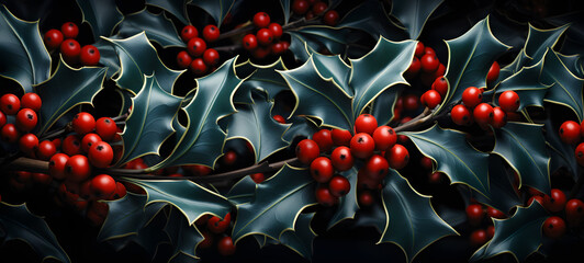 Festive Christmas holly seamless repeating background