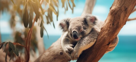 Cute Koala sleeping in the tree. Visual concept for Australia day - obrazy, fototapety, plakaty