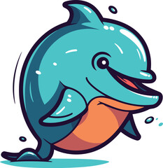 Vector illustration of cartoon dolphin. Isolated on a white background.
