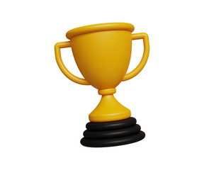 3D Golden trophy icon. Premium Quality, guarantee label, Victory game champion. 3d illustration