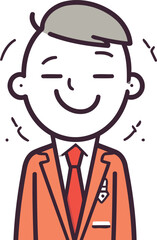 Smiling businessman in suit. Vector illustration. Line art style.