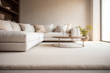 Fototapeta na wymiar 3D model rendering inteior design of modern living room with beige sofa, table and carpet