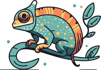 Obraz premium Chameleon vector illustration. Cute chameleon cartoon character.