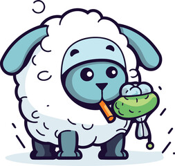 Obraz premium Cartoon sheep with an ice cream. Vector illustration in cartoon style.