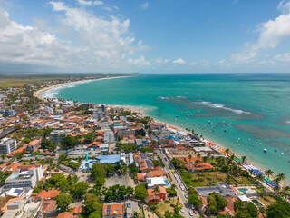 Aerial view of Porto De Galinhas beach in the city of Ipojuca, Pernambuco, Brazil
