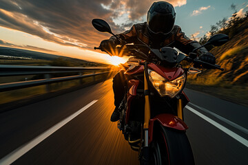 Sunset Ride: A Biker Enjoying the Road and the Sky