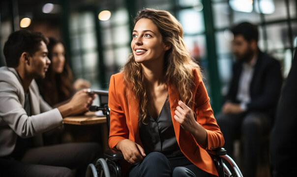 Wheelchair-Enabled Businesswoman Directing Office Dialogue