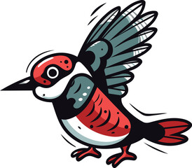 Cartoon woodpecker. Hand drawn vector illustration isolated on white background.