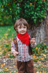 Little cowboy in the autumn field