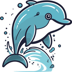 Obraz premium Cute cartoon dolphin jumping out of the water. Vector illustration.