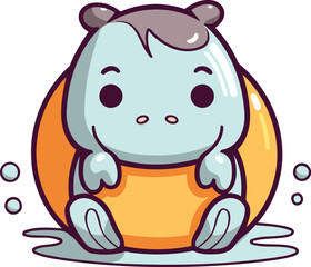 Obraz premium Cute cartoon hippo sitting on the ball. Vector illustration.