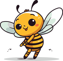 Cute cartoon bee with wings. Vector illustration isolated on white background.