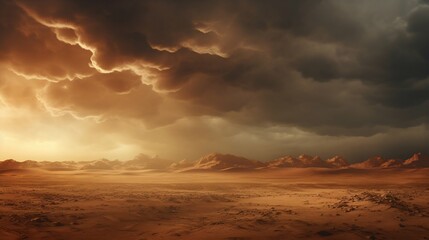 Fototapeta na wymiar Tempest Above: Stormy Sky Brooding Over Desert Landscape. Generative ai