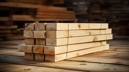 Timber Industry: Stacks of Pine Wood Lumber for Construction. Generative ai