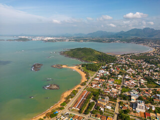 Fototapeta na wymiar Aerial view of Setiba Beach in Setiba in the city of Guarapari, Espirito Santo, Brazil 