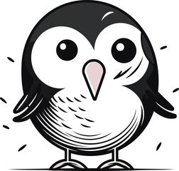 Cute cartoon black and white penguin. Vector illustration isolated on white background.