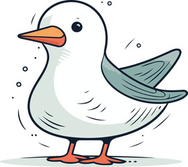 Vector illustration of a cute cartoon seagull isolated on white background.