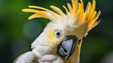 Closeup of yellow-crested cockatoo bird 