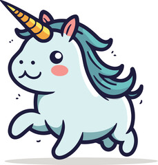Cute cartoon unicorn. Vector illustration. Isolated on white background.