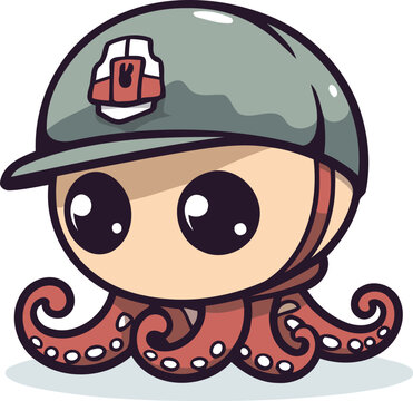recommend clip art: Cute cartoon octopus in a military helmet. Vector illustration.