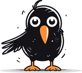 Cute cartoon black crow isolated on white background. Vector illustration.