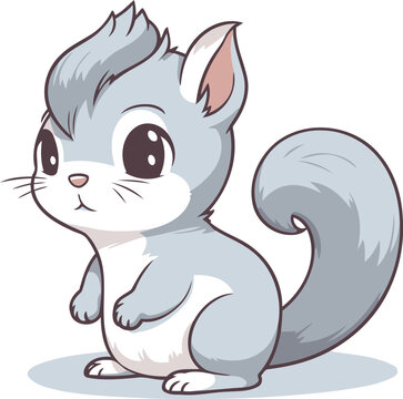 Cute squirrel on white background. Vector illustration of a gray squirrel.