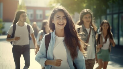 High school students happy going to class