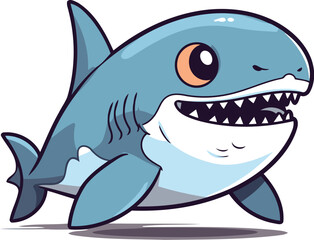 Cute cartoon shark. Vector illustration. Isolated on white background.