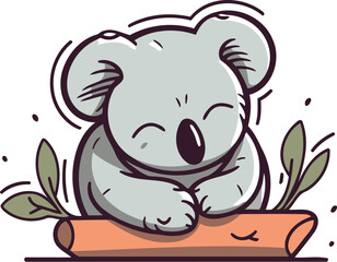 Fototapeta premium Cute koala sleeping on a log. Vector cartoon illustration.