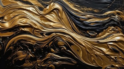 Abstract gold black acrylic painted fluted 3d painting texture luxury background banner on canvas - Golden waves swirls. Decor concept. Wallpaper concept. Art concept. 3d concept. 